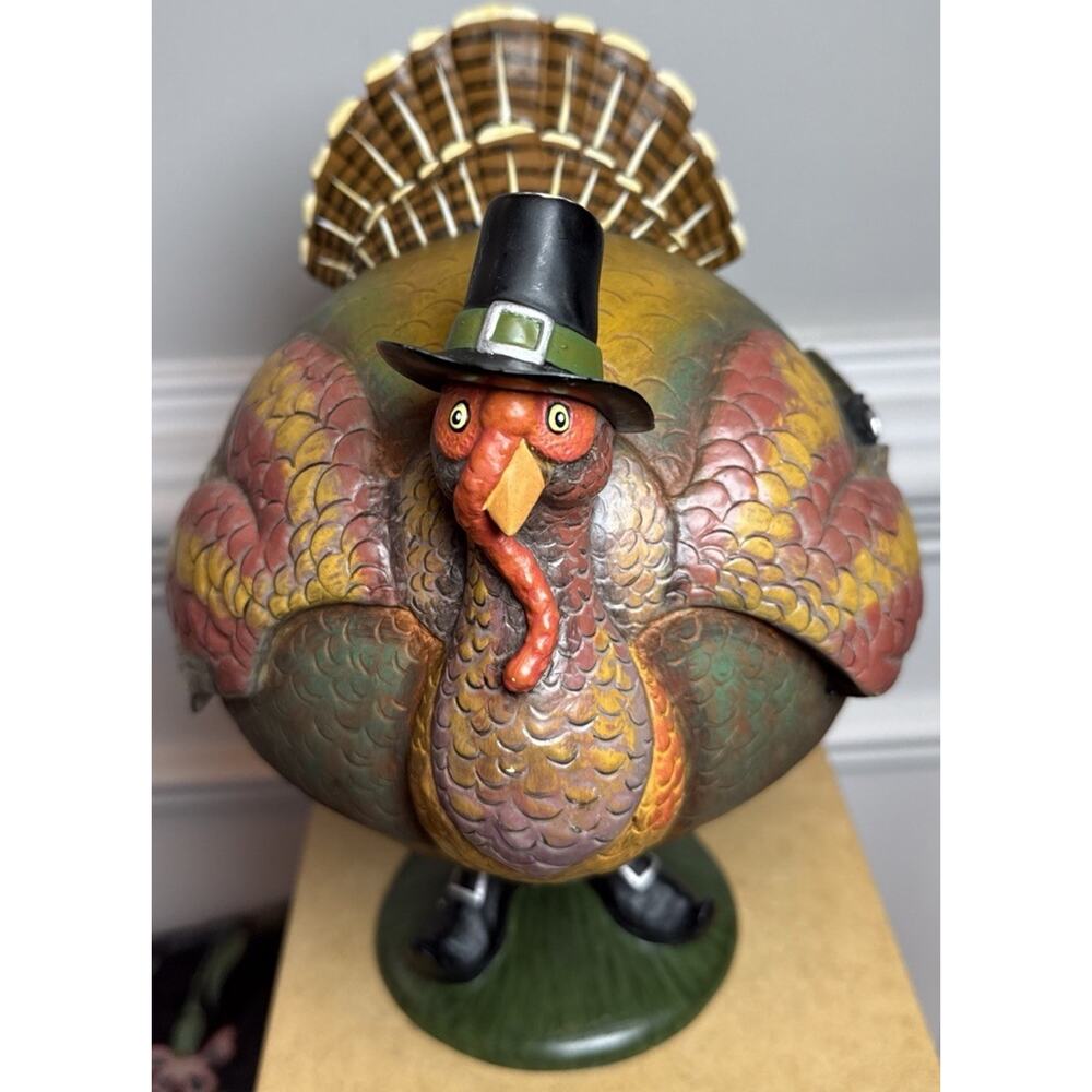 Department 56 Flip Tops Thanksgiving Turkey Candy Dish 2002 Gun Tip Missing - Picture 2 of 8